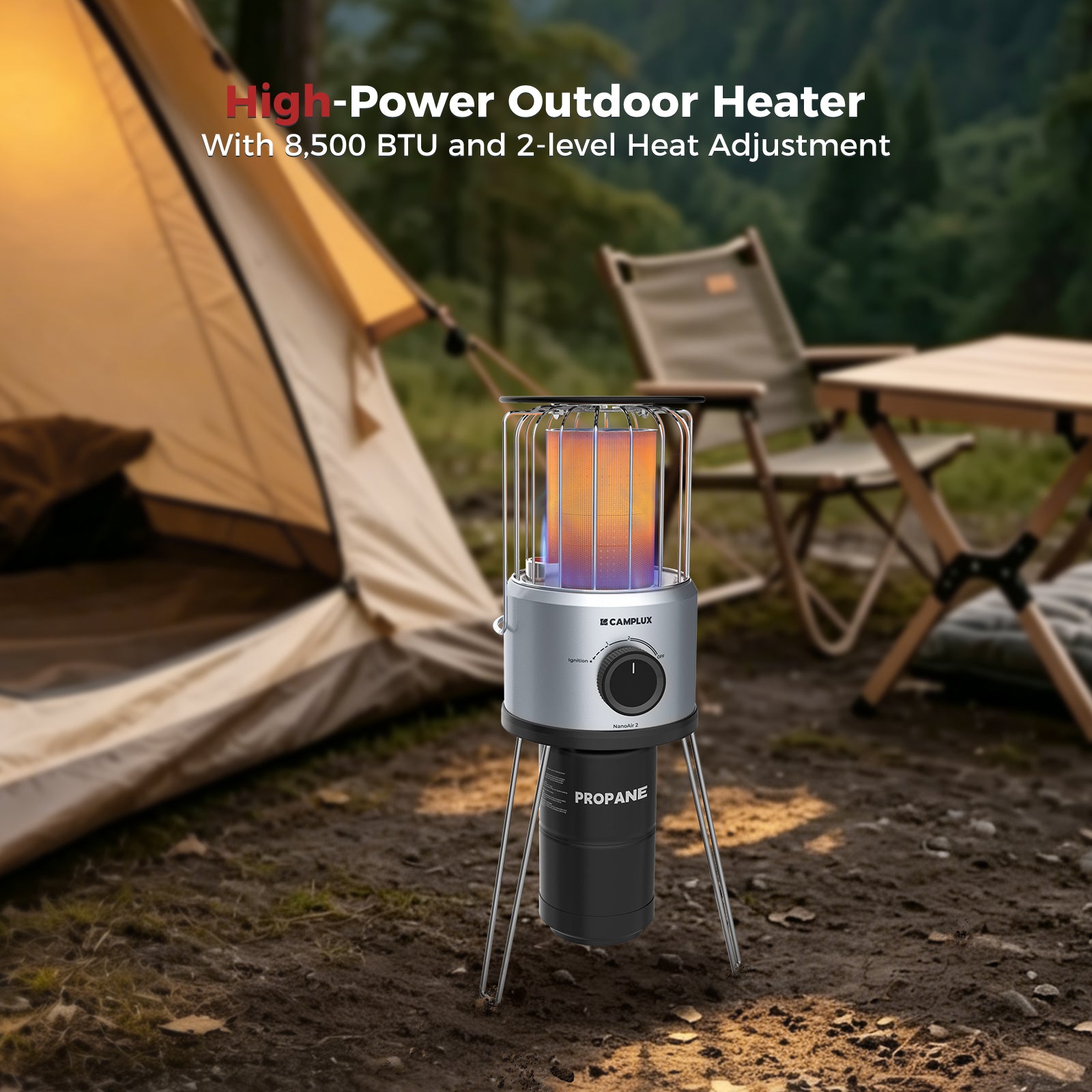 Camplux Nano Air 2, Portable Compact Design for Camping and Patio, Outdoor Propane Heater, Easy Setup