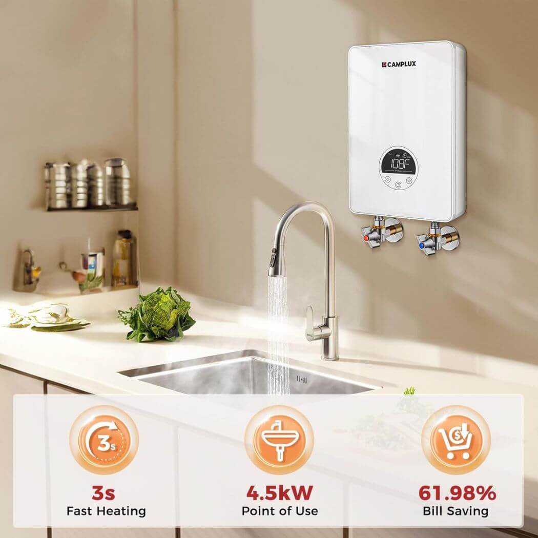 Camplux Electric Point of Use Tankless Hot Water Heater, 4.5kW at 110~120V