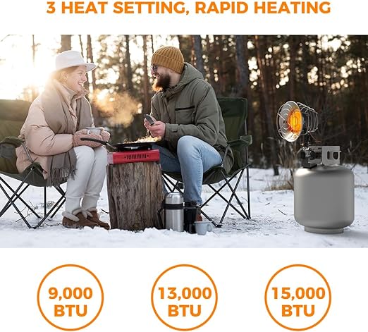 Camplux Single Burner Tank Top Heater, Tip Over Switch, 15000 BTU Outdoor Propane Heater, Heavy Duty Steel