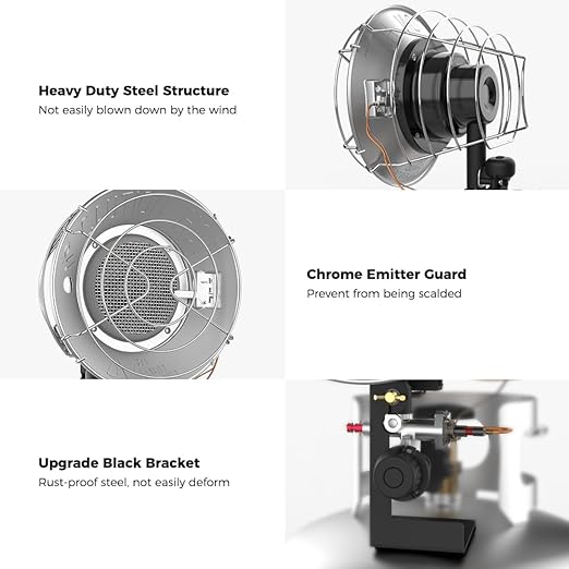 Camplux Single Burner Tank Top Heater, Tip Over Switch, 15000 BTU Outdoor Propane Heater, Heavy Duty Steel