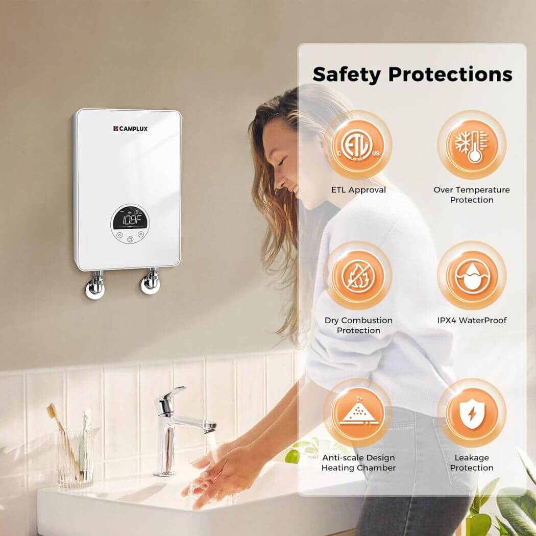 Camplux Electric Point of Use Tankless Hot Water Heater, 4.5kW at 110~120V