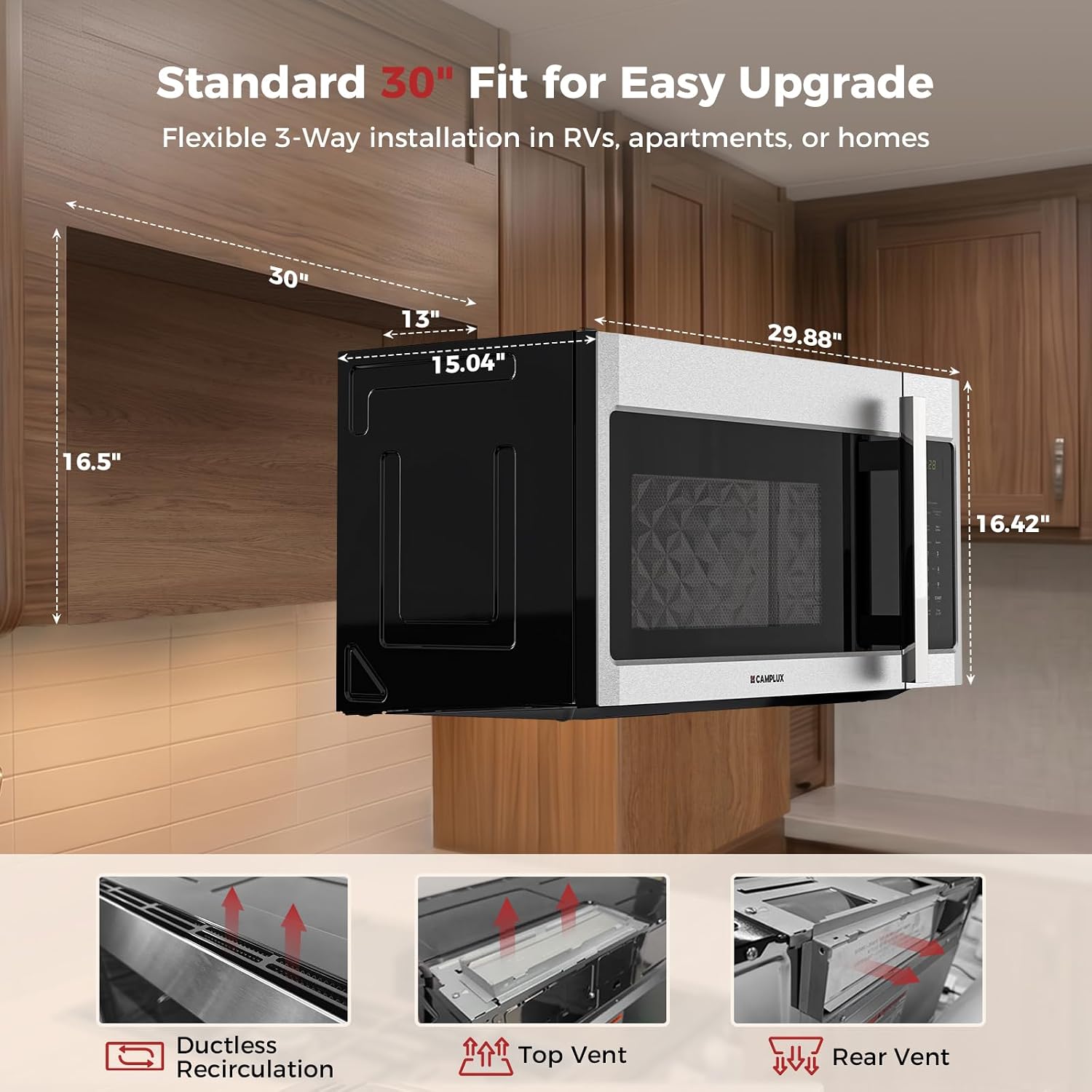 CAMPLUX 30-Inch Over-the-Range Convection Microwave Oven, 1.5 Cu. Ft.