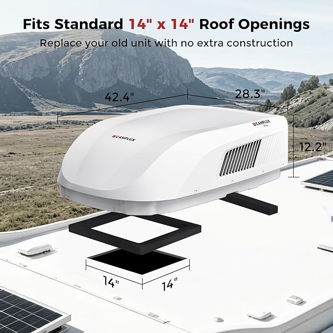 CAMPLUX 15,000 BTU RV Air Conditioner with Heat Pump – Quiet Rooftop AC & Heater, Remote Control, R32 Refrigerant, Perfect for Camper, Fifth Wheel & Food Trucks