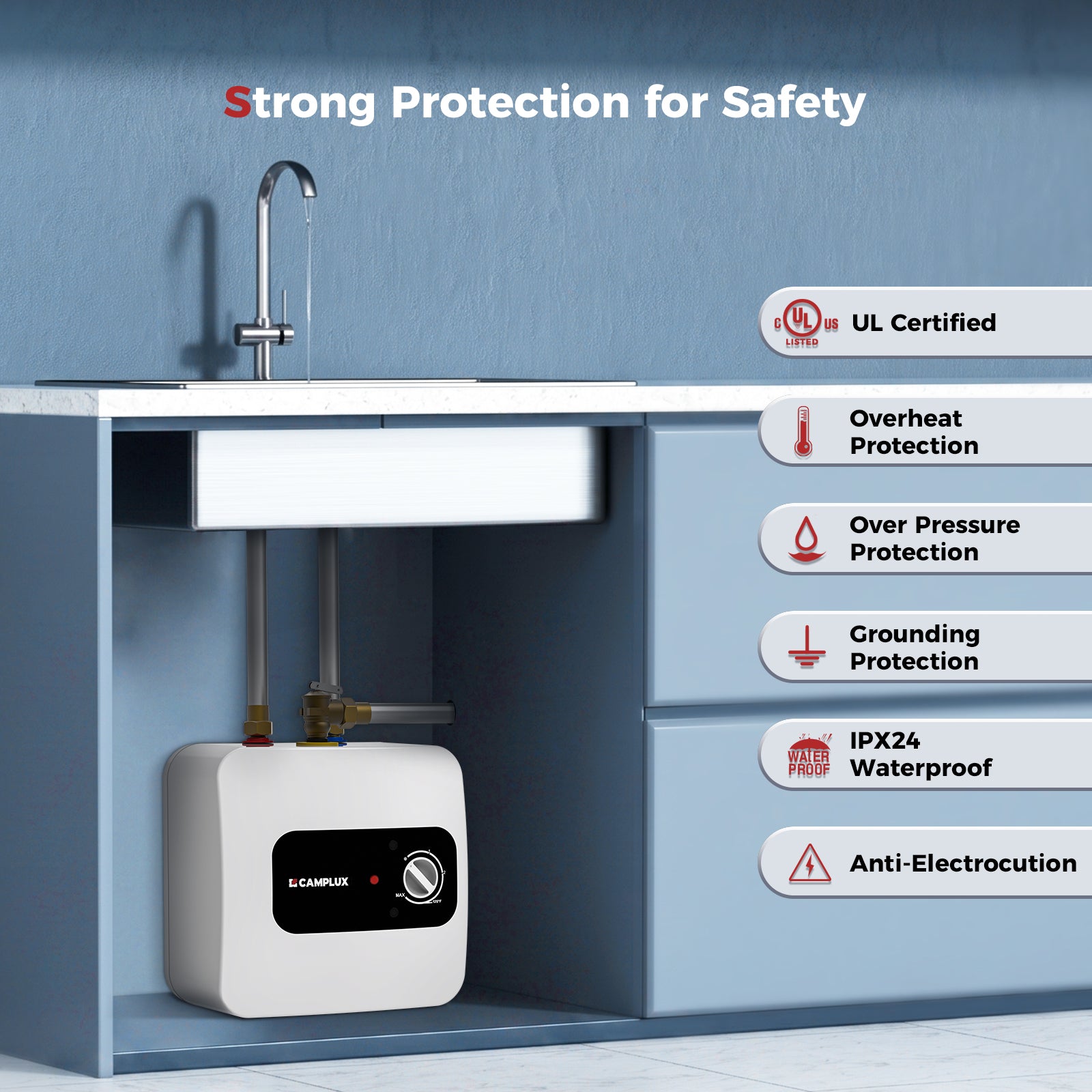 Camplux Electric Mini Tank Water Heater 120V - 1.3 Gallon