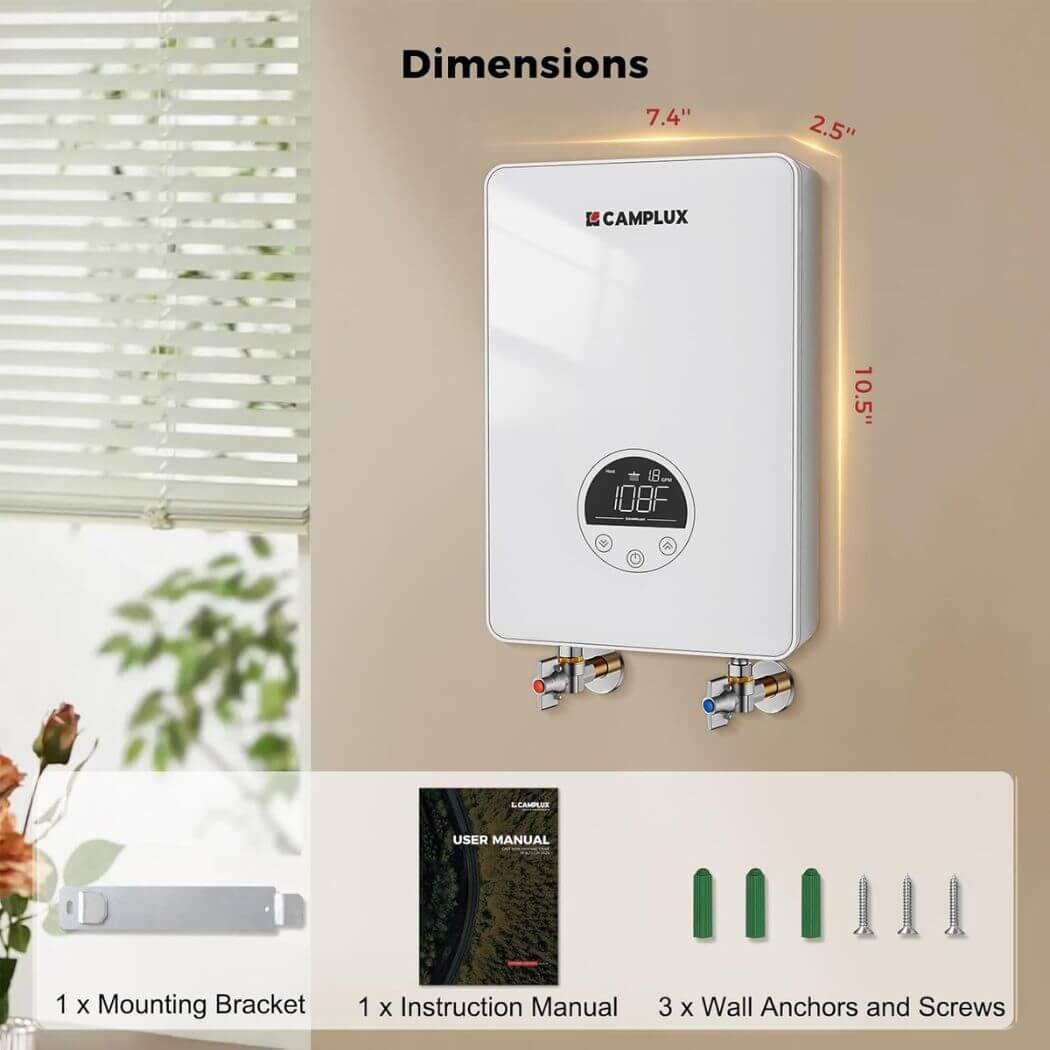 Camplux Electric Point of Use Tankless Hot Water Heater, 4.5kW at 110~120V