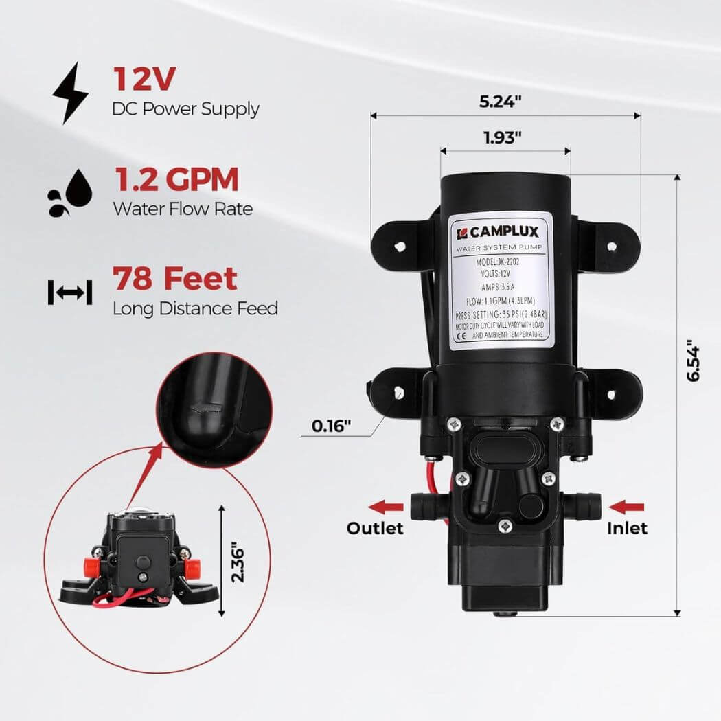 Camplux AY132BP43 Portable Propane Water Heater Pump Kit