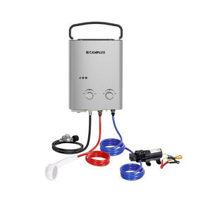 Camplux Propan Off-Grid Tragbarer Warmwasserbereiter für Wohnmobile, Anhänger und Wohnmobile – Silber 