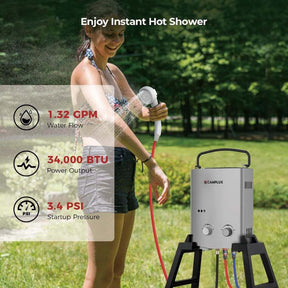 Camplux AY132GMAX Portable Propane Water Heater, Pump Stand Kit