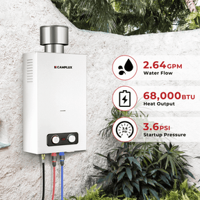 Camplux BD264C Tankless Propane Water Heater With Rain Cap