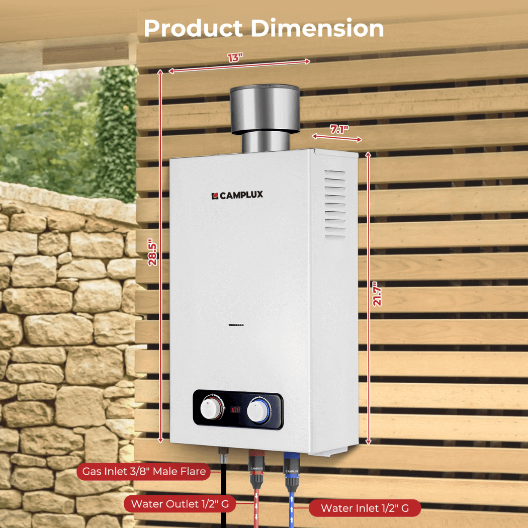 Camplux BD264C Tankless Propane Water Heater With Rain Cap