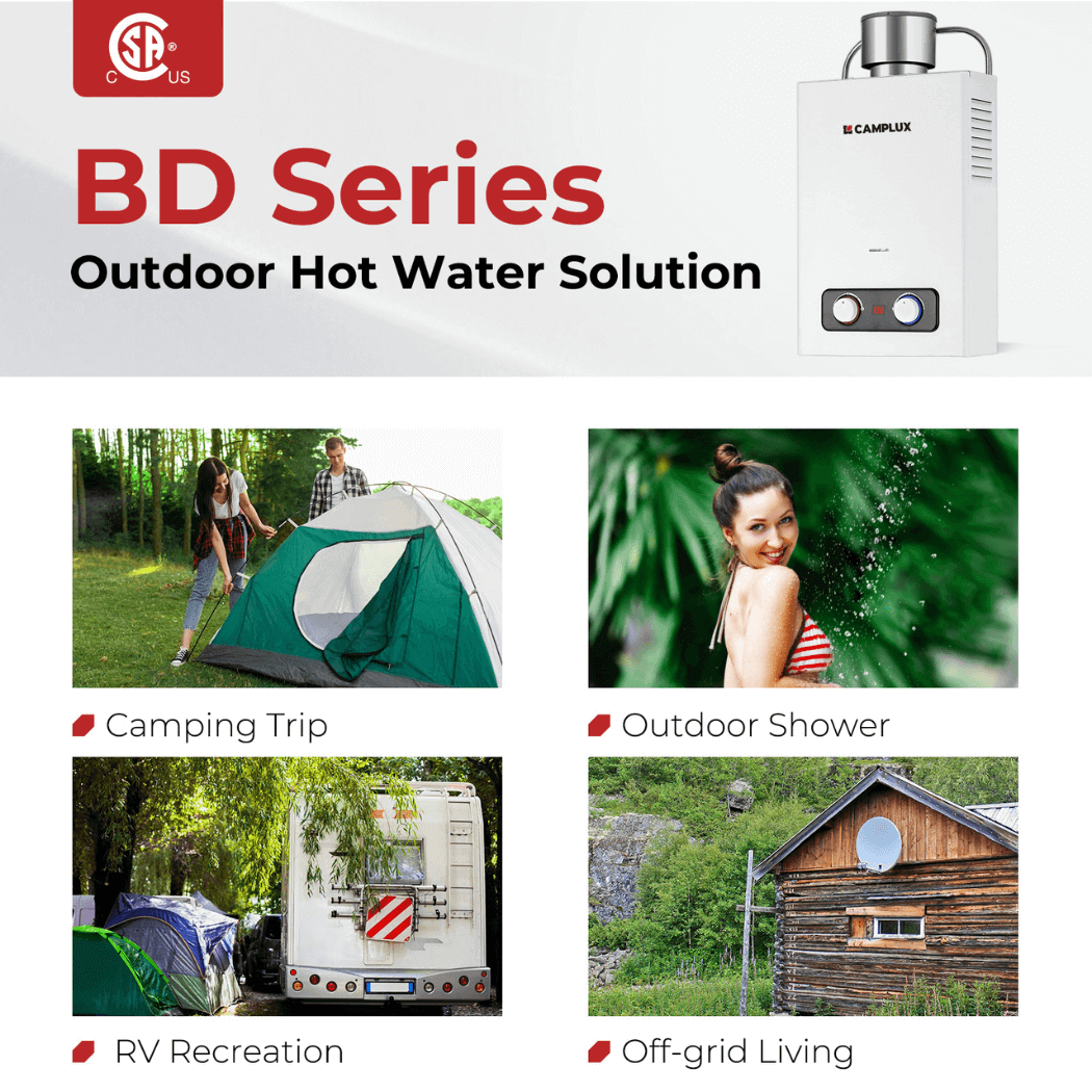 Camplux BD158C Tankless Propane Water Heater With Rain Cap