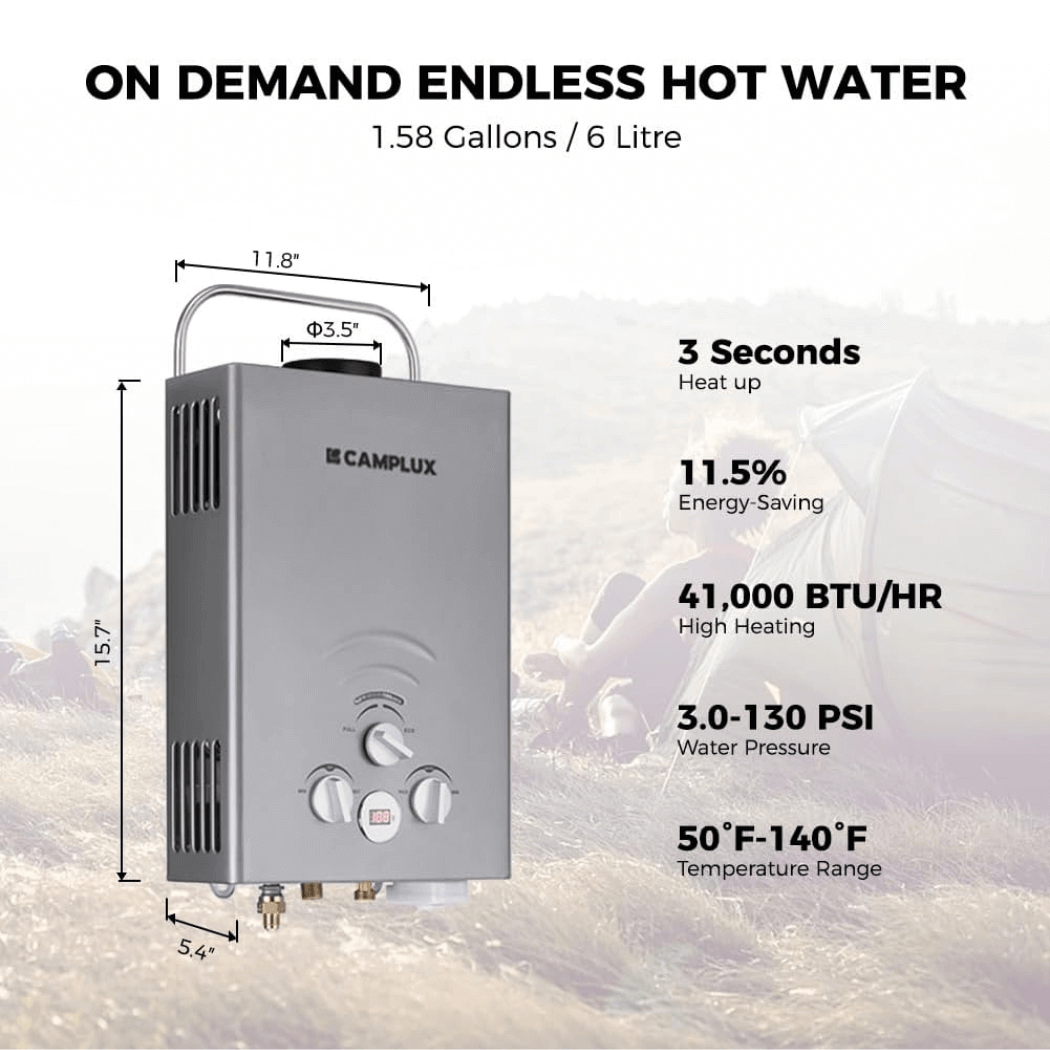 Camplux BW158GP60 Camping Water Heater With Pump Kit