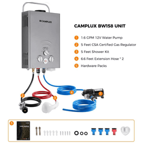 Camplux BW158GP60 Camping Water Heater With Pump Kit