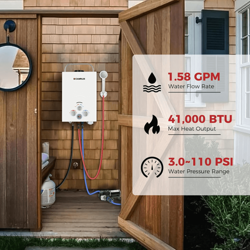 Camplux BW158P60 Camping Water Heater With Pump Kit