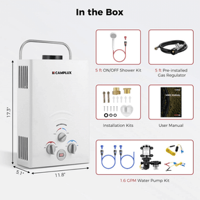 Camplux BW158P60 Camping Water Heater With Pump Kit