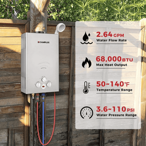 Chauffe-eau portatif sans réservoir au propane, chauffe-eau à gaz de camping à la demande Camplux 2,64 GPM, gris 