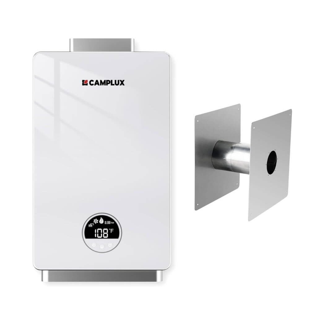 3.18 GPM Indoor Propane Tankless Water Heater with Wall Thimble, White