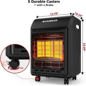 Camplux Portable Heater, Adjustable 6000 to 18000 BTU, Compact Control Dial, Outdoor Propane Heater