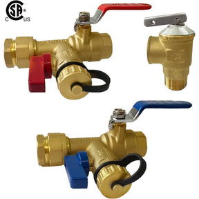 CAMPLUX 3/4 Inch IPS Isolator Tankless Water Heater Service Valve Kit, with Pressure Relief Valve, Clean Brass Construction