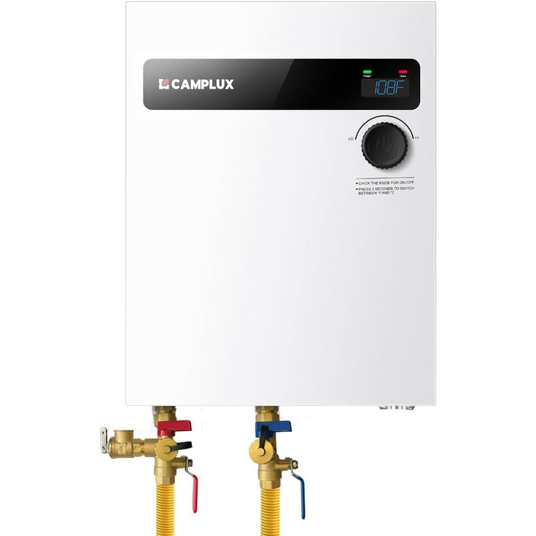 CAMPLUX 3/4 Inch IPS Isolator Tankless Water Heater Service Valve Kit, with Pressure Relief Valve, Clean Brass Construction