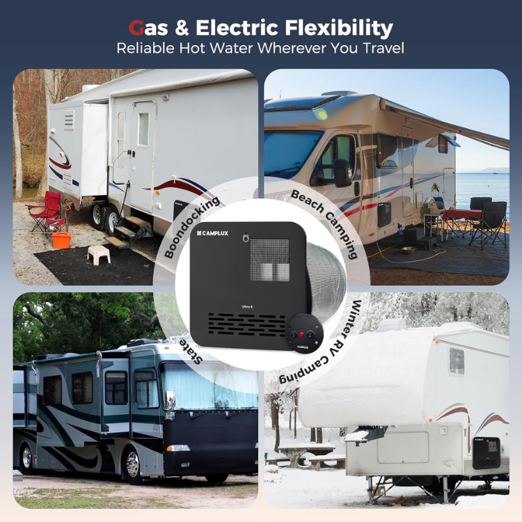 Camplux Ultra 6 Gallon RV Water Heater 12,000 BTU Gas/Electric Hybrid - Black