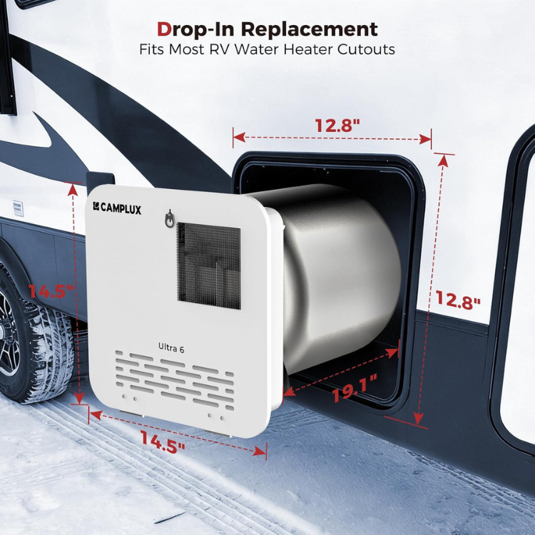 Camplux Ultra 6 Gallon RV Water Heater 12,000 BTU Gas/Electric Hybrid - White