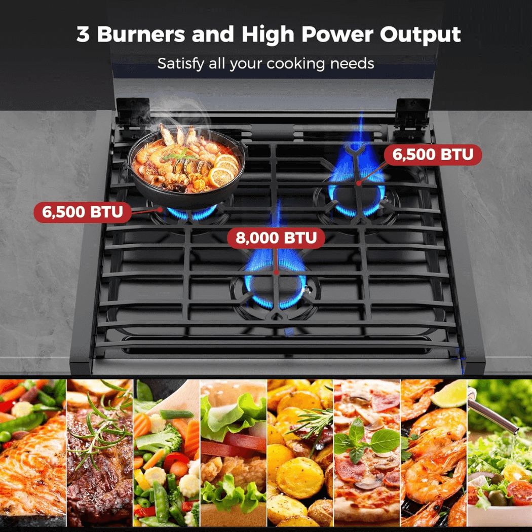 Camplux RV Stove Gas Range Oven w/ 3 Burners Cooktop 17 Inches CLASSIC
