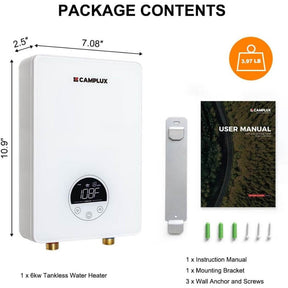 Camplux Electric Point of Use Tankless Water Heater, 6kW at 220~240V