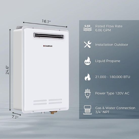 Camplux Whole Home Outdoor Tankless Hot Water Heater 5.28 GPM | White